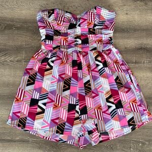 Bar III, Pink Geometric Strapless Romper, Size Large